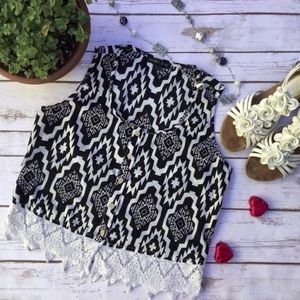 Double Zero Aztec BOHO Lace Detail Festival Top